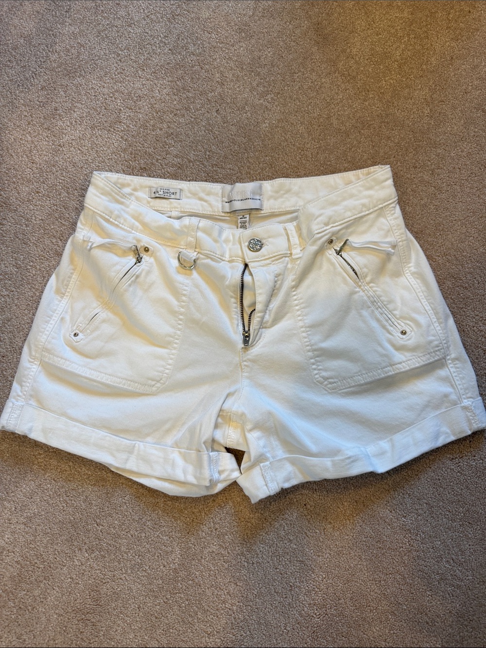 White House Black Market White Women’s Casual Zip-Pocket Jean Shorts
